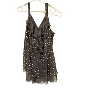 Avenue Polka Dot Ruffle Blouse Womens 26/28 Black White Tiered Chiffon Top